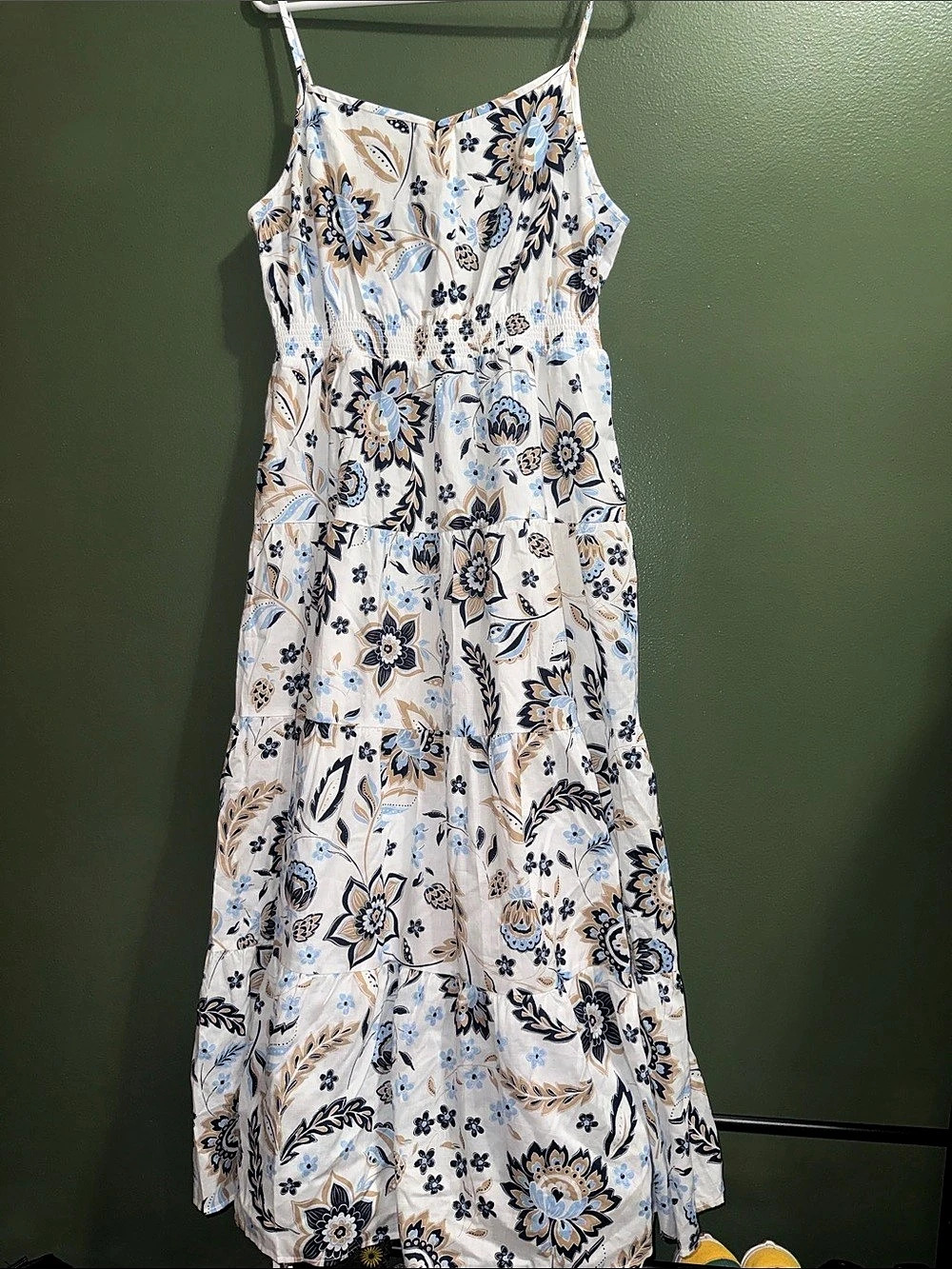 Ann Taylor Floral Maxi Dress in White & Blue Size Large NWT